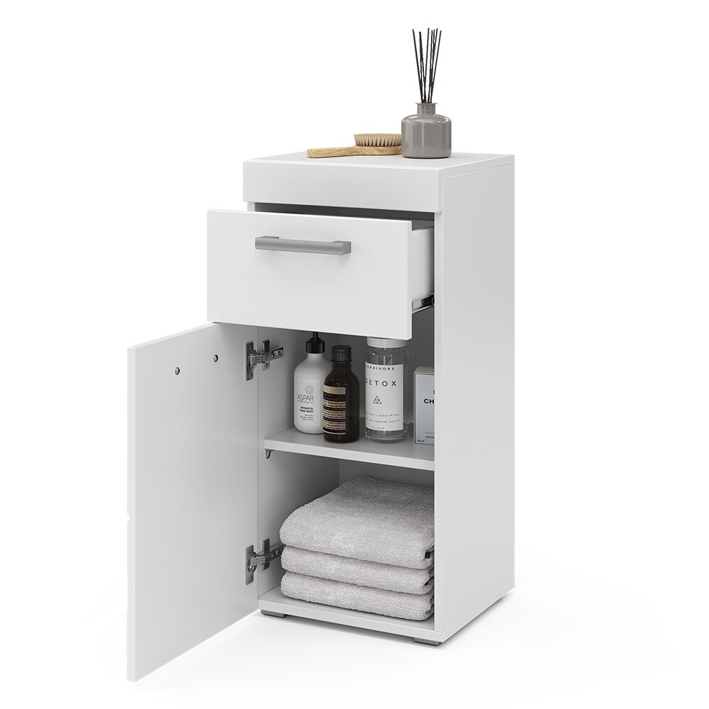 Vicco Midischrank Badschrank Badezimmermöbel Luna Weiß Skandi 37x79 cm Badezimmer Schrank Badmöbel Schranktür Schrankfach Schrankschublade Ablage Aufbewahrung