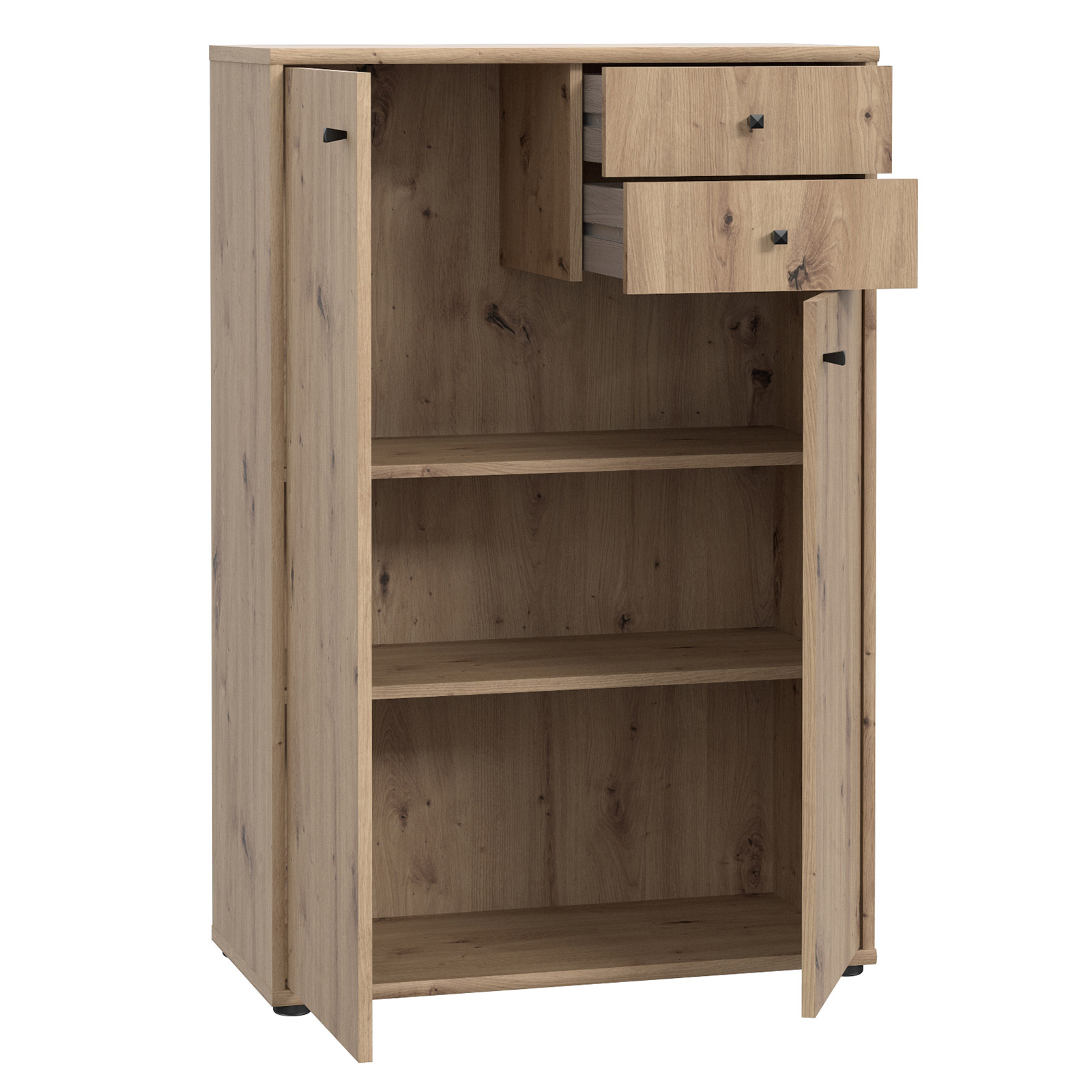 Kommode - Artisan Eiche - 74 cm breit - 2 Türen - 2 Schubkästen
