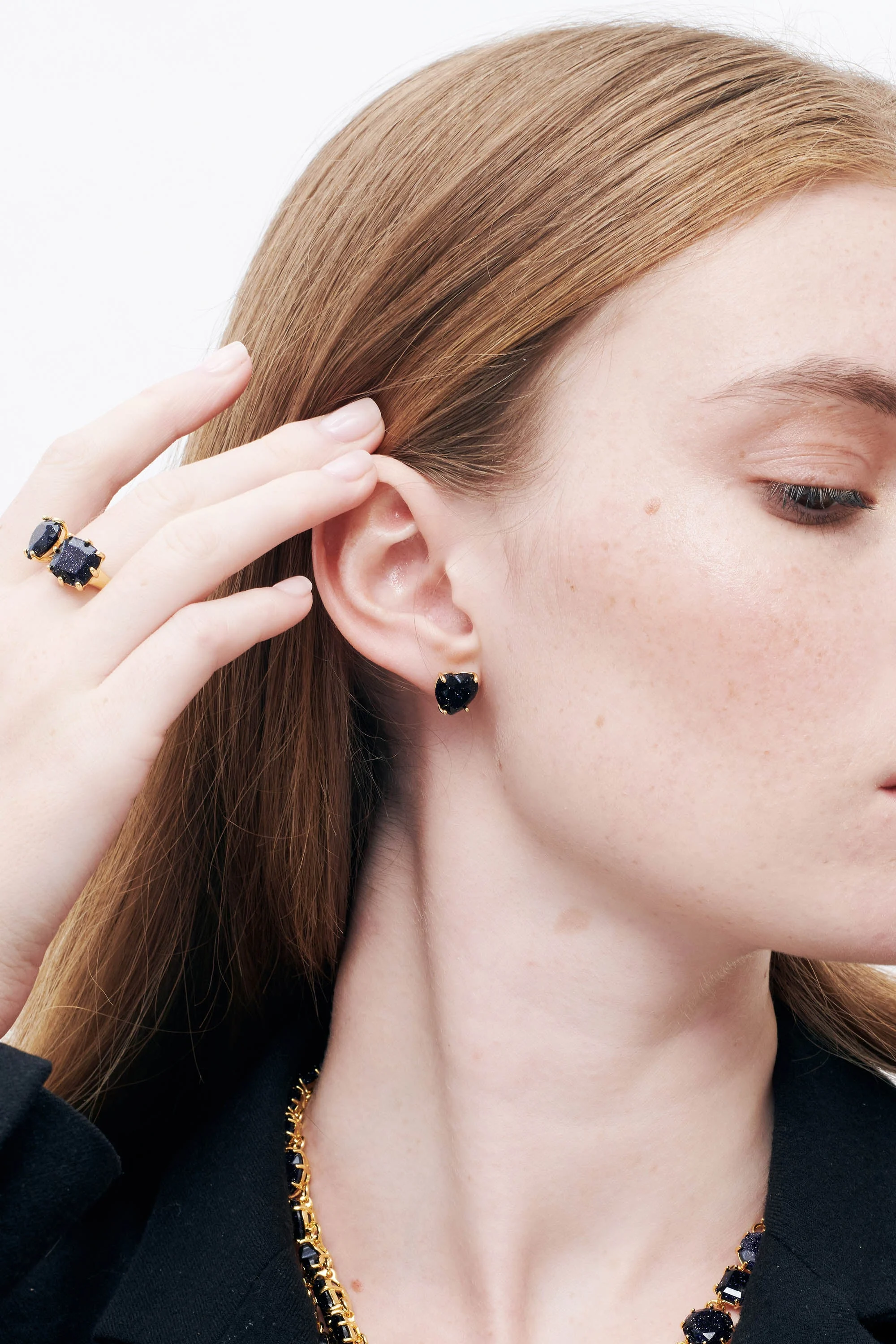 Boucles d'oreilles pierre cœur la diamantine bleu nuit pailleté | Bleu
