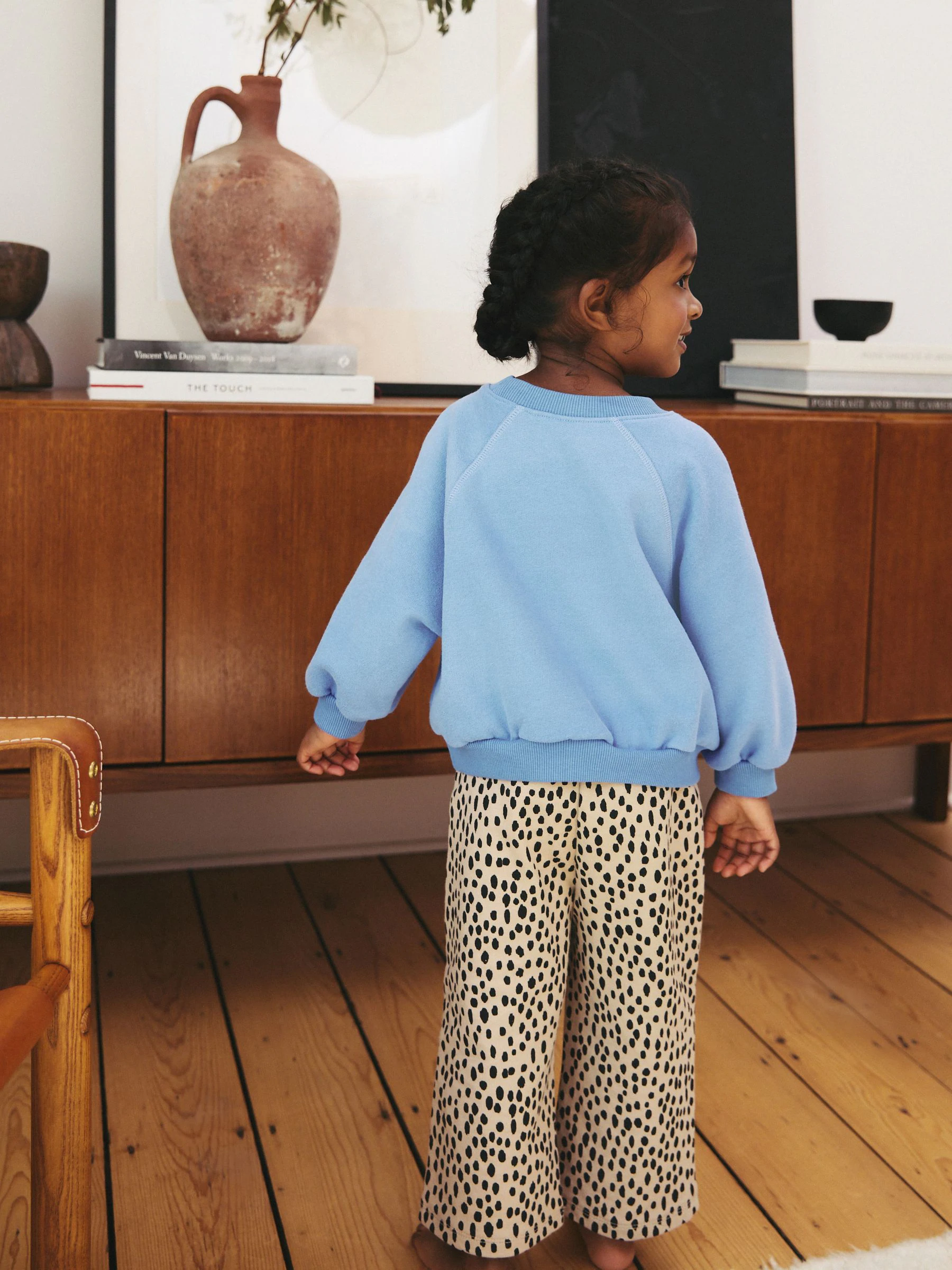 Blauwe dierenprint - Set van sweatshirt en broek met wijde pijpen (3mnd -7jr)