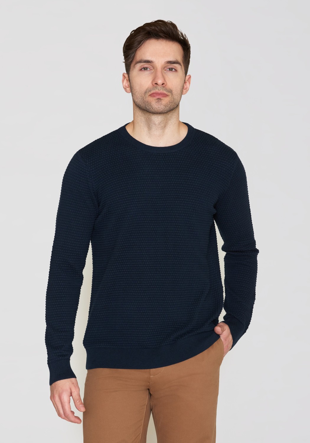 Knowledge Cotton Apparel Strickpullover Vagn Regular Bubble Crew Neck Total Eclipse