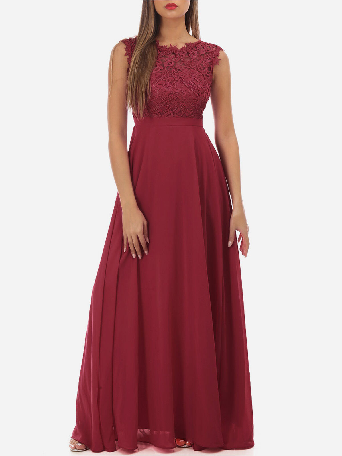Robe longue à dentelle grandes tailles- Rouge foncé