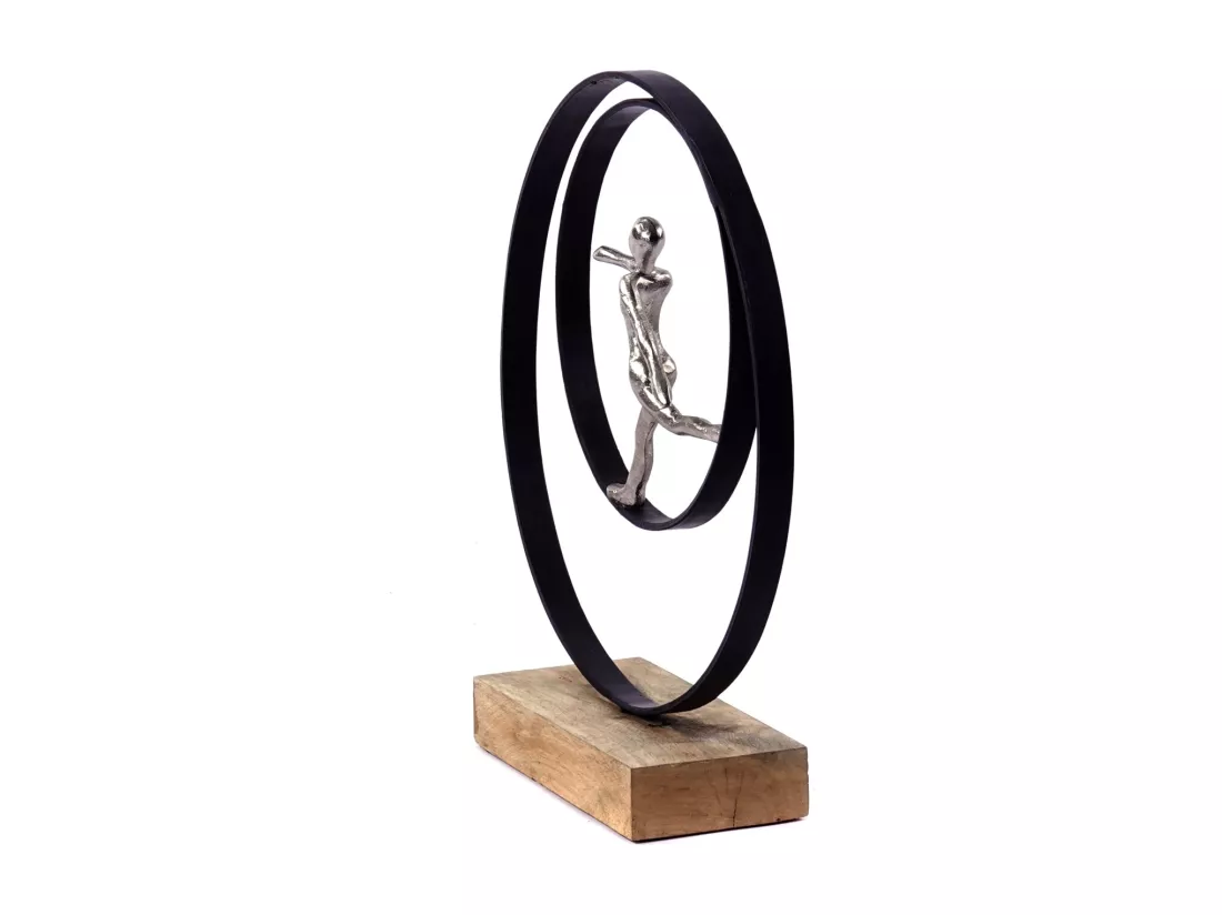 SCULPTURE Déplacer Bois de mangue, métal argent-nature