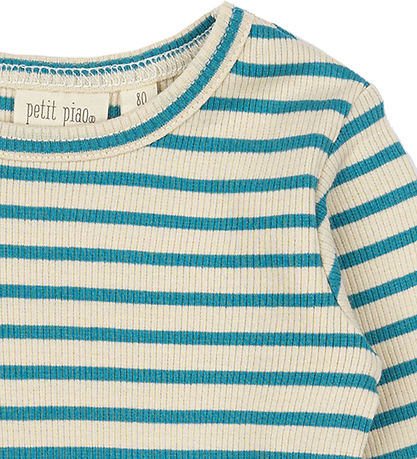 Petit Piao Bluse - Rib - Modal - Türkis/Dark Off White