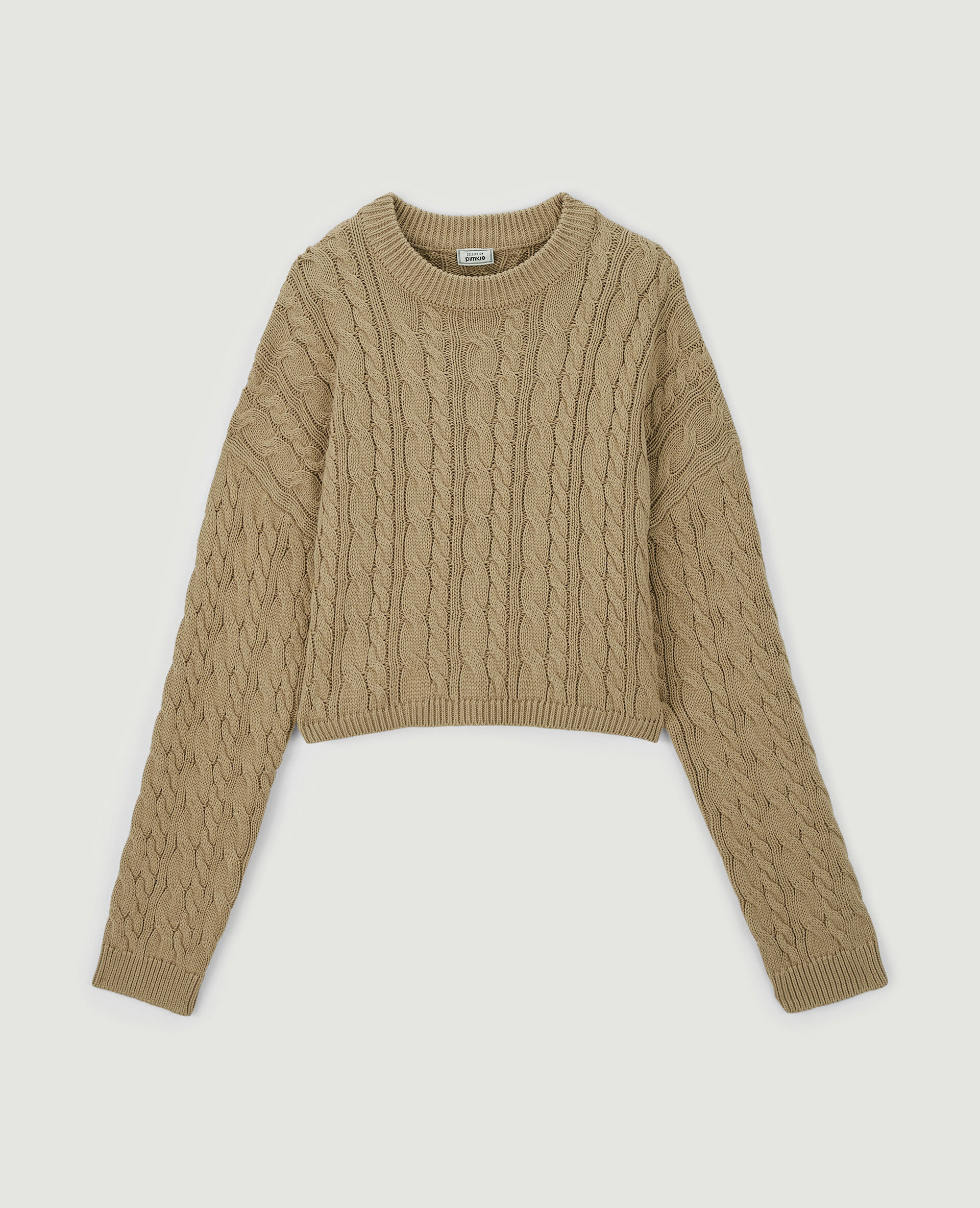 Pull court en maille torsadée - Camel