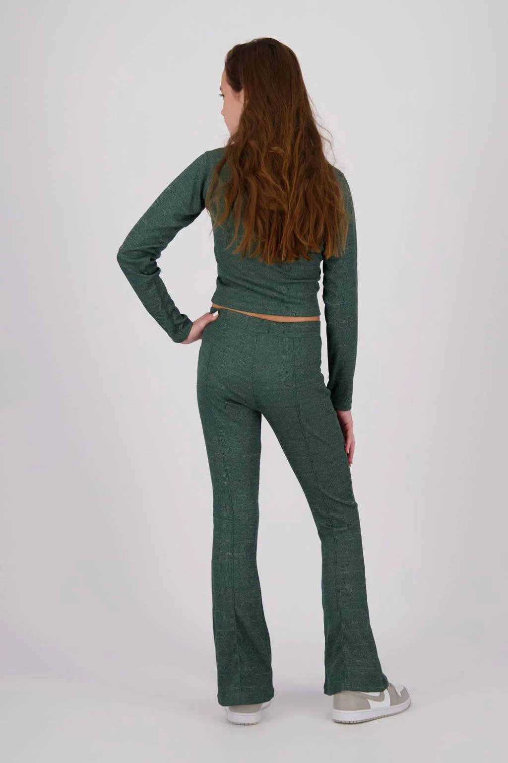 Raizzed flared broek Lara warm donkergroen