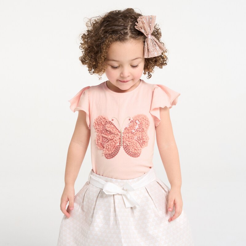 T-shirt sequins papillon rose bébé fille Rose