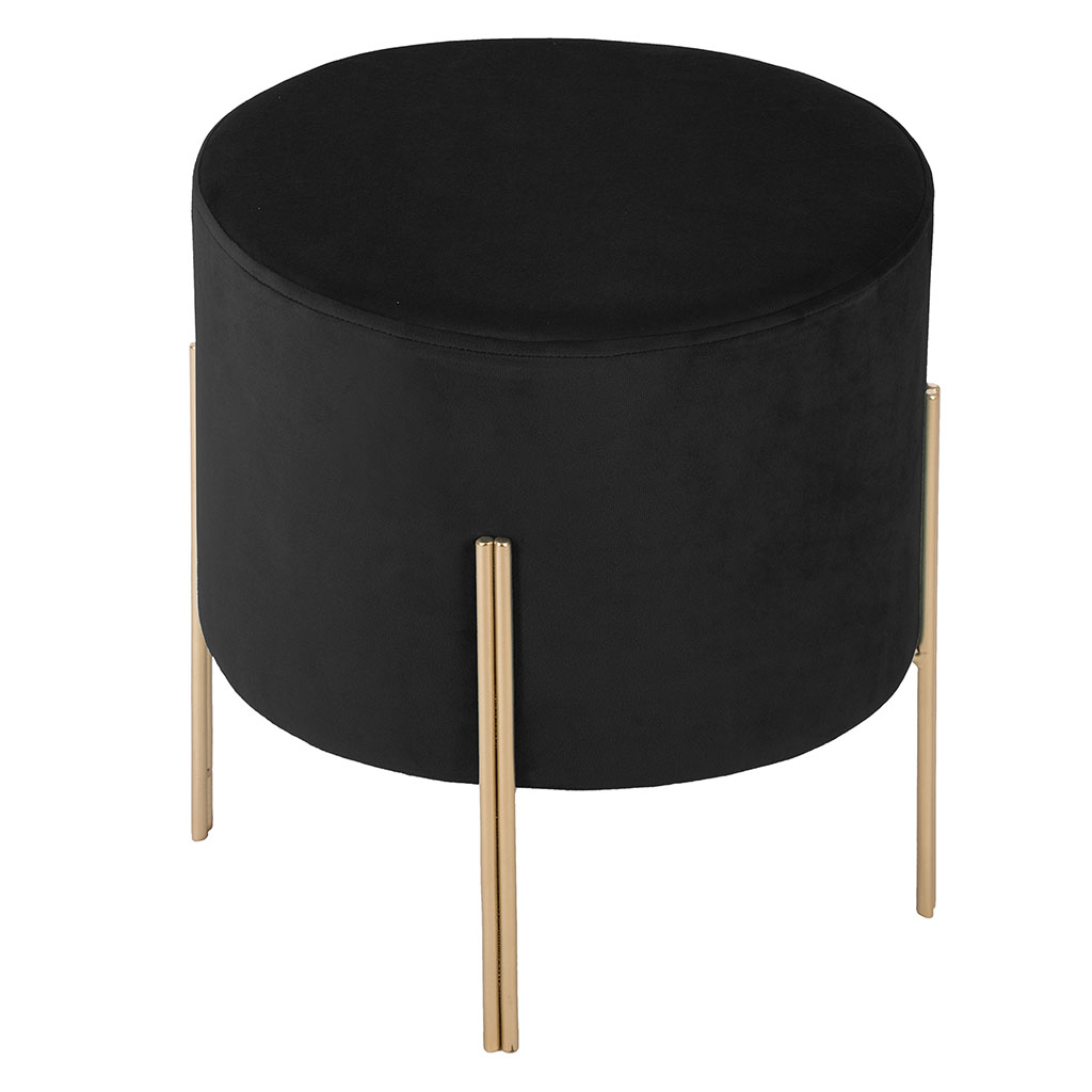 Tabouret en velours noir structure dorée 34x H 40x34cm