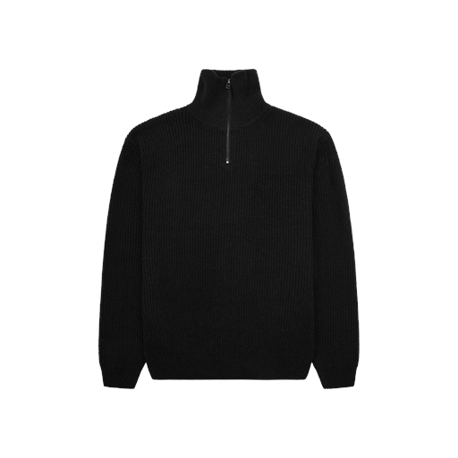 Woodbird Lass Wool Half-Zip Striktrøje, Black, L