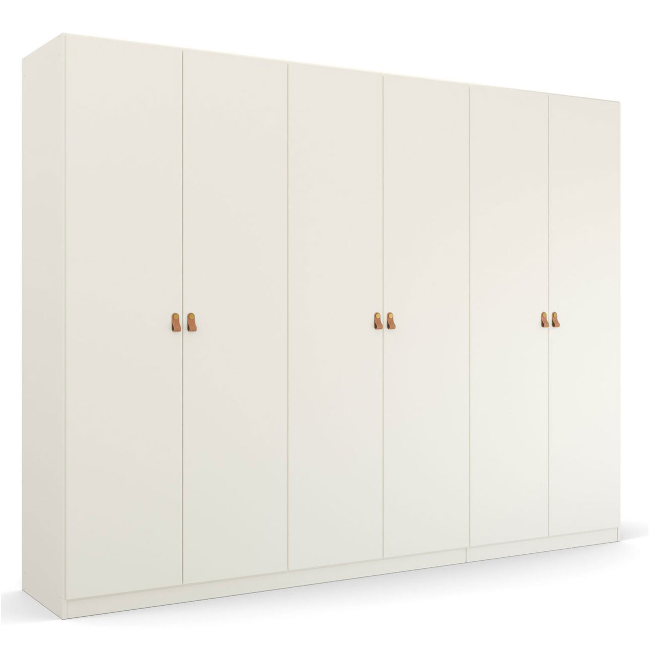 Drehtürenschrank - alpinweiß - Ledergriffe - 271 cm