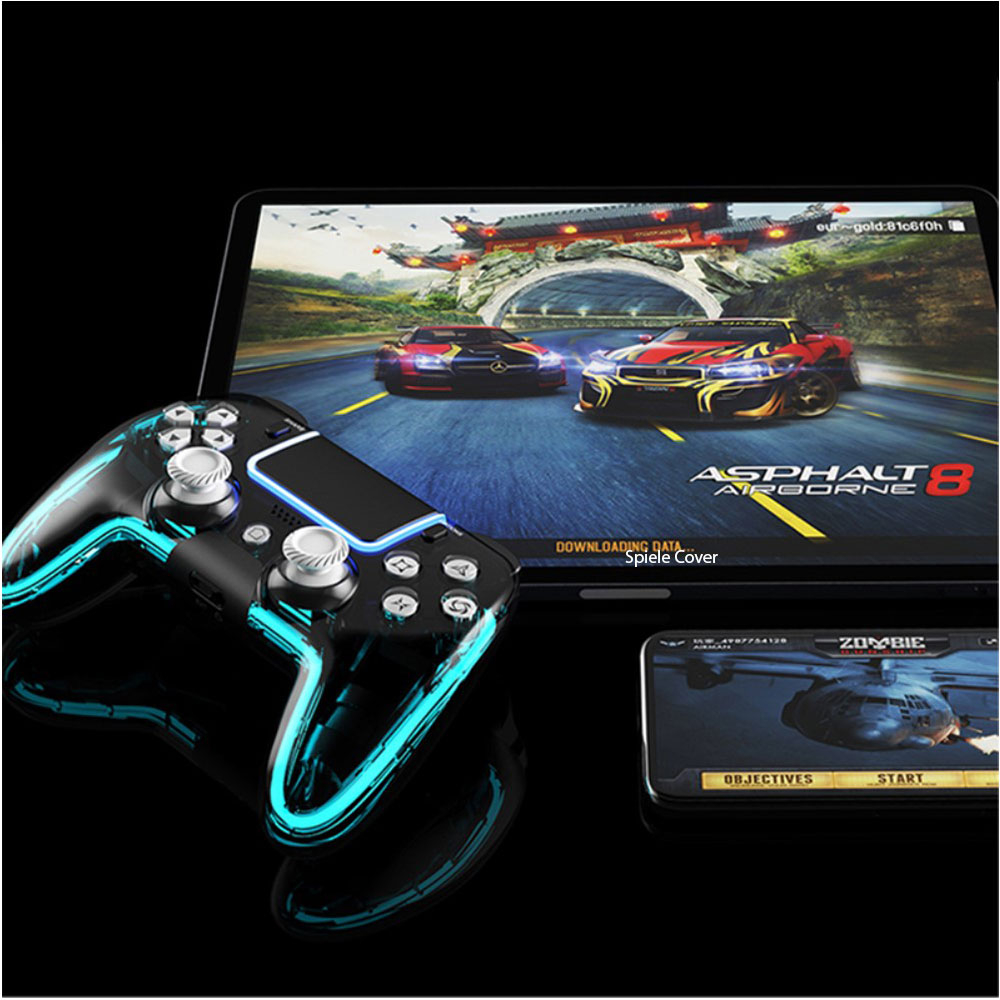 Sony PlayStation PS4 / Smartphone / PC Wireless Bluetooth Game Controller mit 3.5mm Klinke und RGB LED (iOS/Android) - Schwarz