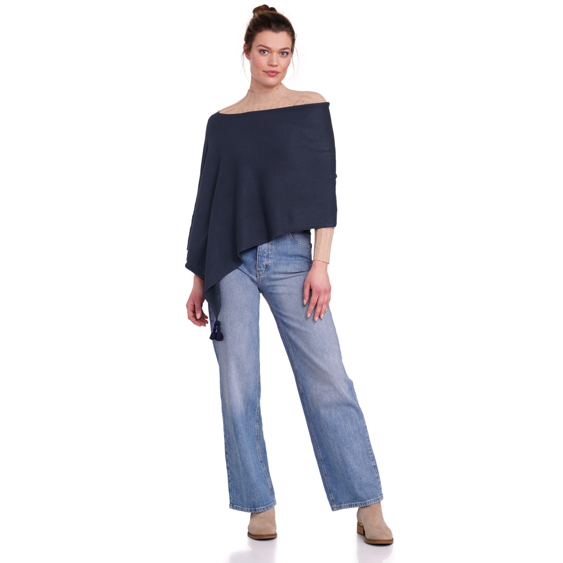 Gina Benotti Damen Poncho mit Tasseln dunkelblau