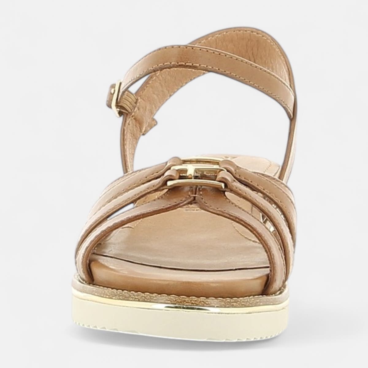 Sandales à talon compensé Femme en cuir cognac