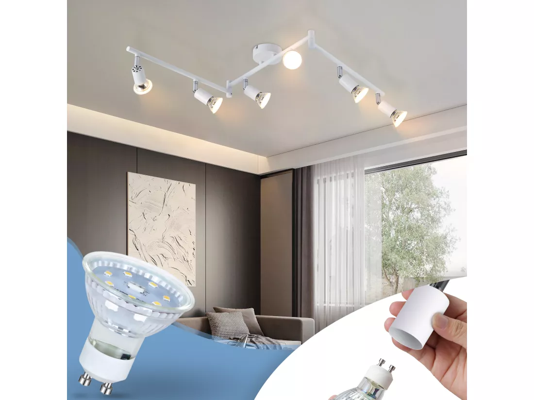 NETTLIFE Plafonnier LED 6 spots GU10 - Spot de Plafond Lampe de Plafond Moderne Intérieur Blanc pour Salon Salle de Bain Cuisine Bureau