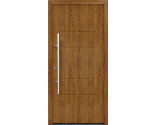 EcoStar ISOPRO Secur IPS 015 voordeur, 1100 x 2100 mm, linksdraaiend, gouden eik, inclusief beslagset, RVS-greep, veiligheidsprofielcilinder met 5 sleutels