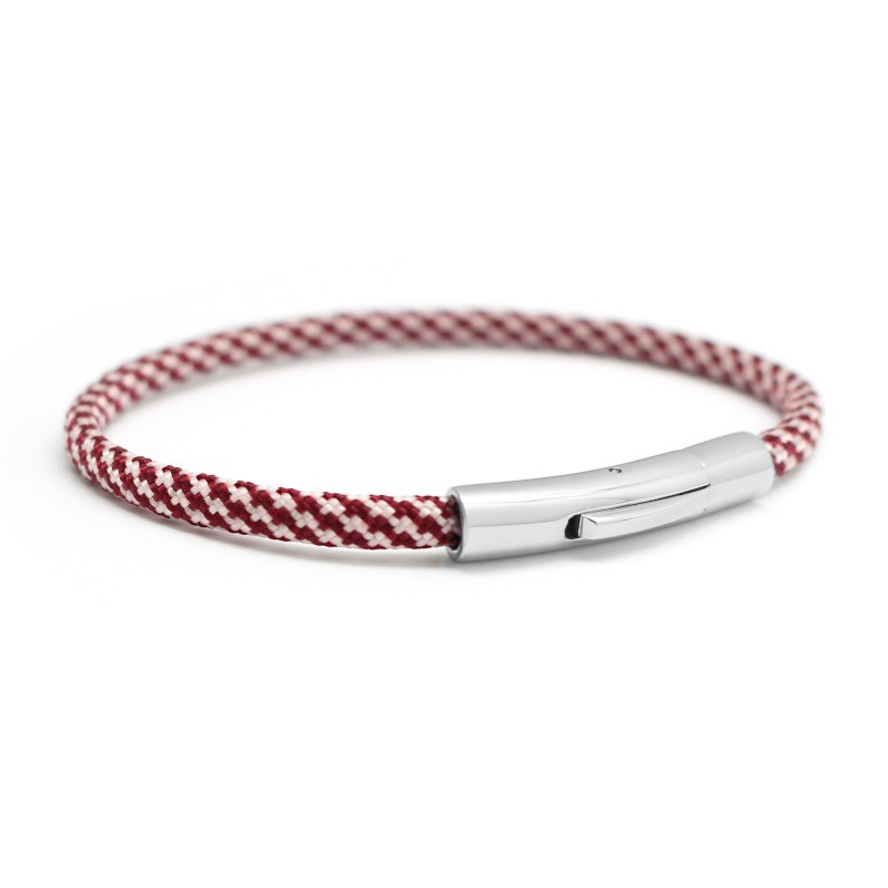 Bracelet cordon bordeaux et blanc - Acier inoxydable - Gravure AMOUR
