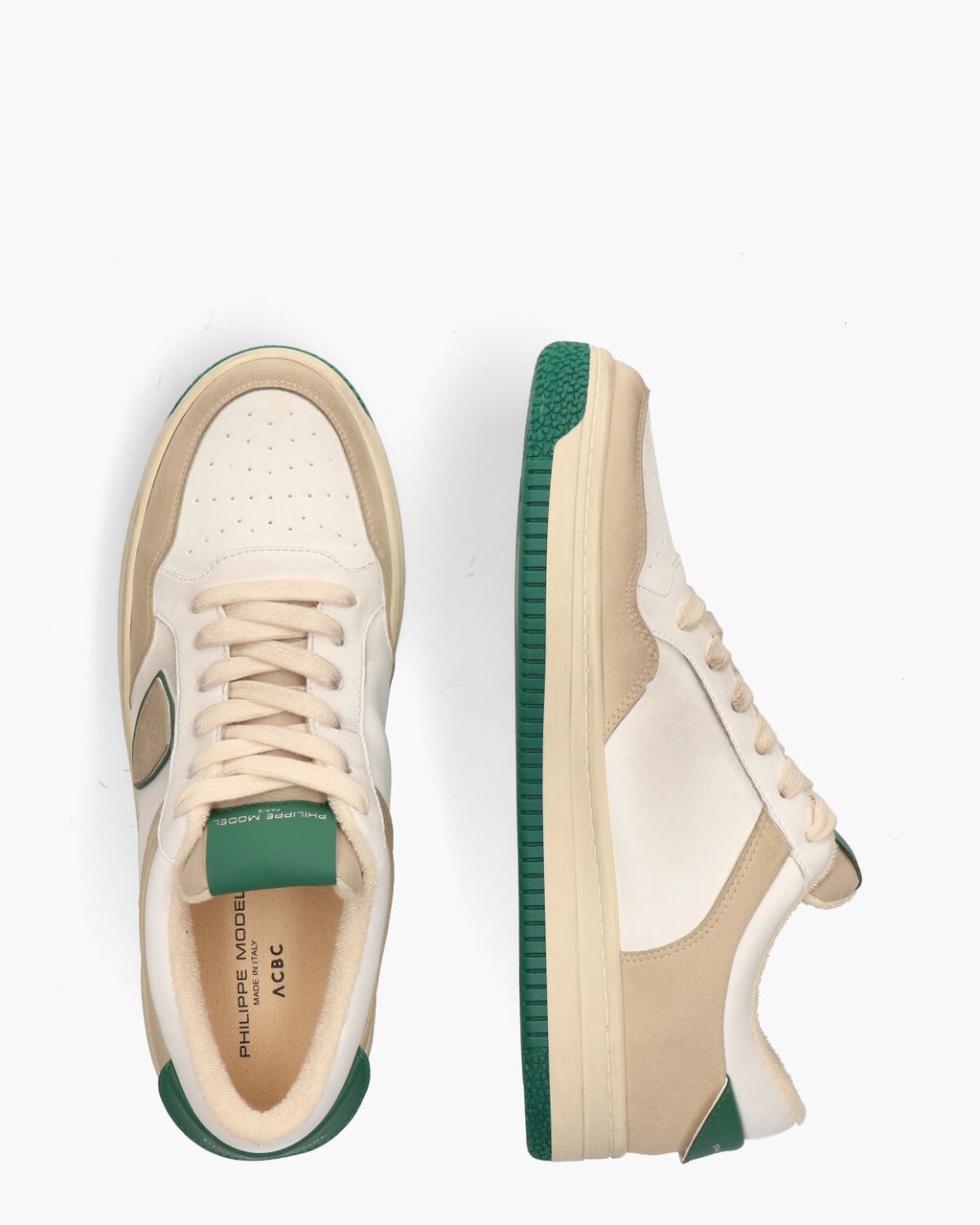 Philippe Model Lyon Recycle Mixage Wit/Beige/Groen Herensneakers