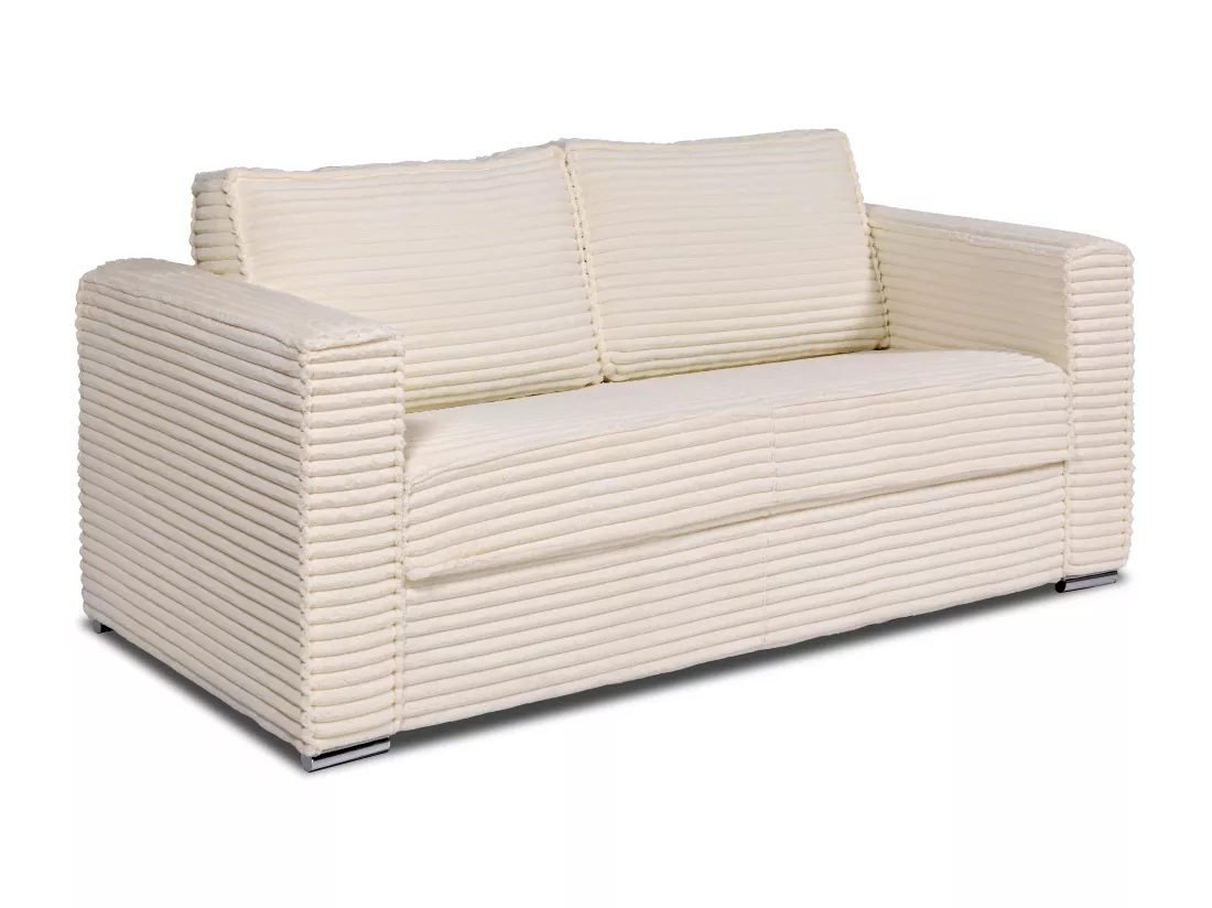 Canapé 3 places convertible express en velours côtelé grosses côtes beige - Couchage 140 cm - Matelas 18 cm LORETO