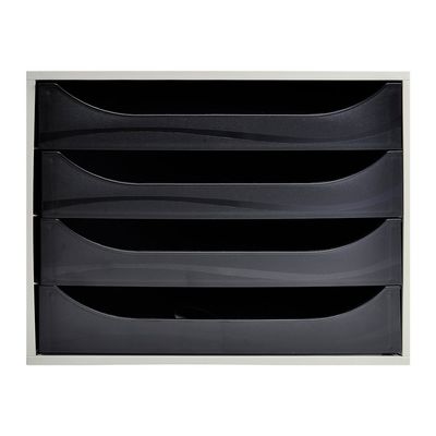 Exacompta Ecobox - Module de classement 4 tiroirs - gris/noir