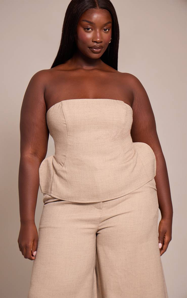 Gris Pierre Haut Bandeau Grande Taille Avec Détail Péplum Tissé Ensemble Coordonné