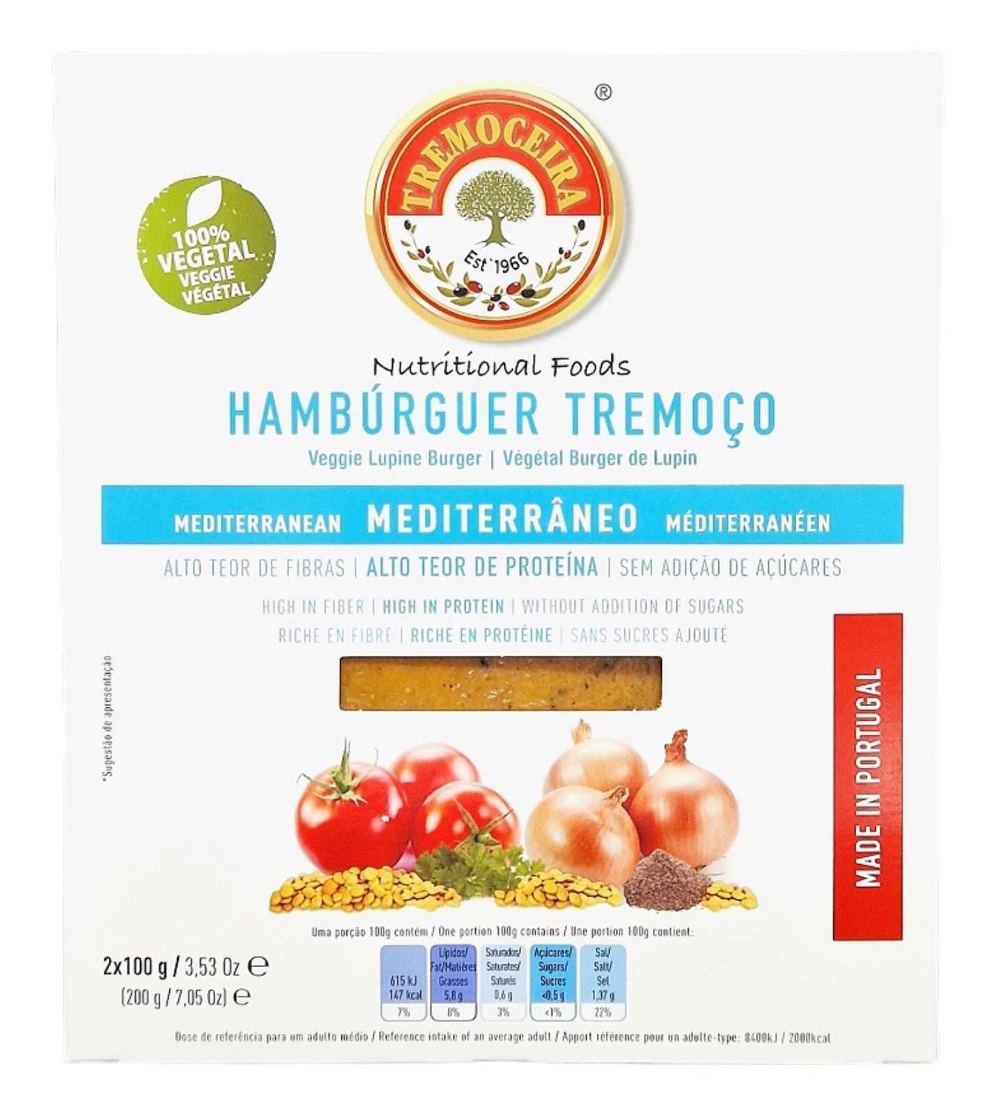Hambúrguer de tremoço mediterrâneo Tremoceira 2x100g