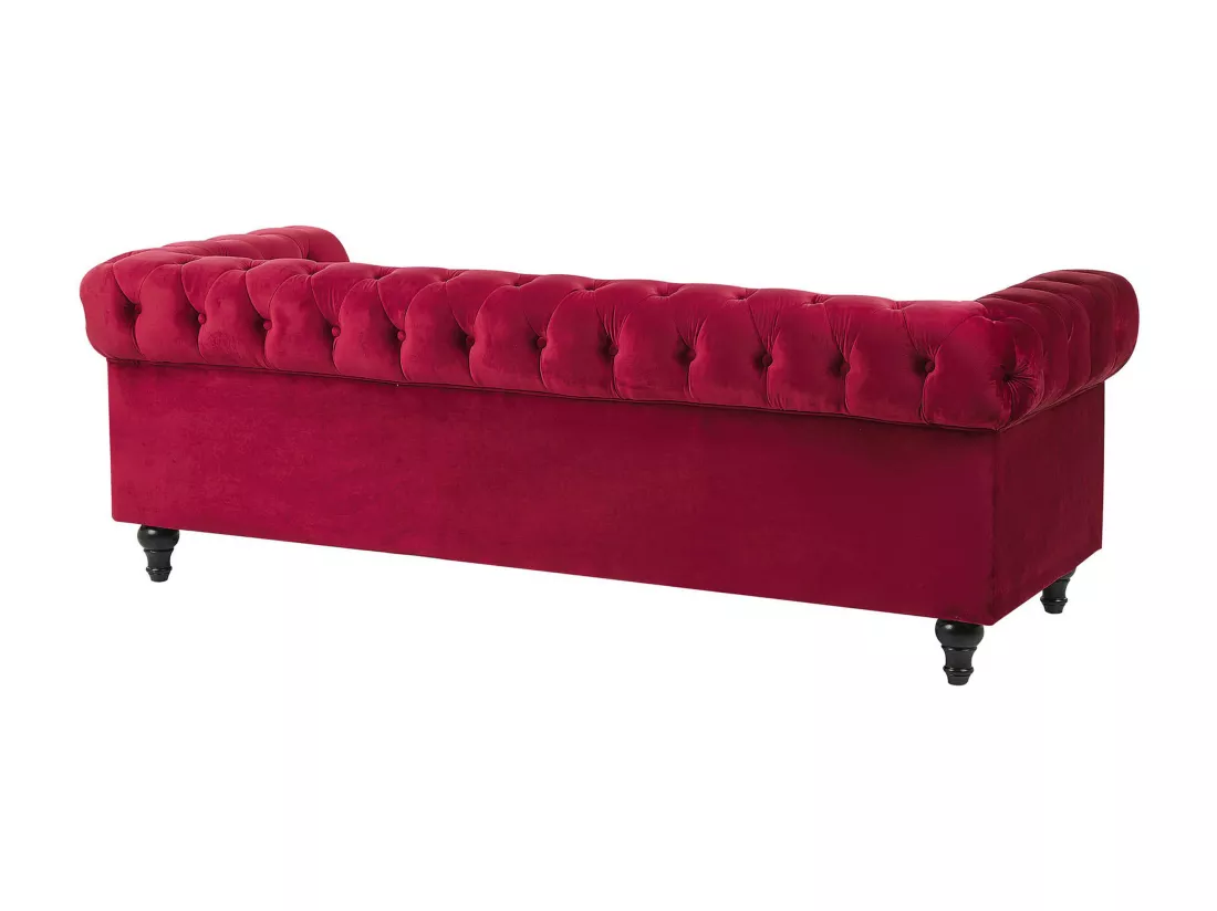 Ensemble canapé et fauteuil en velours rouge foncé 4 places CHESTERFIELD
