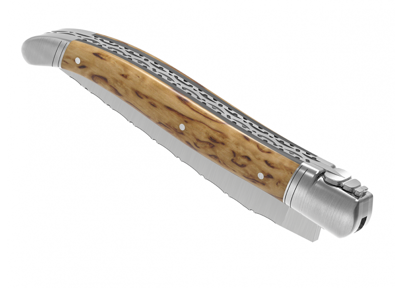 Couteau Laguiole prestige avec un manche en bois de bouleau et mitres en acier inoxydable