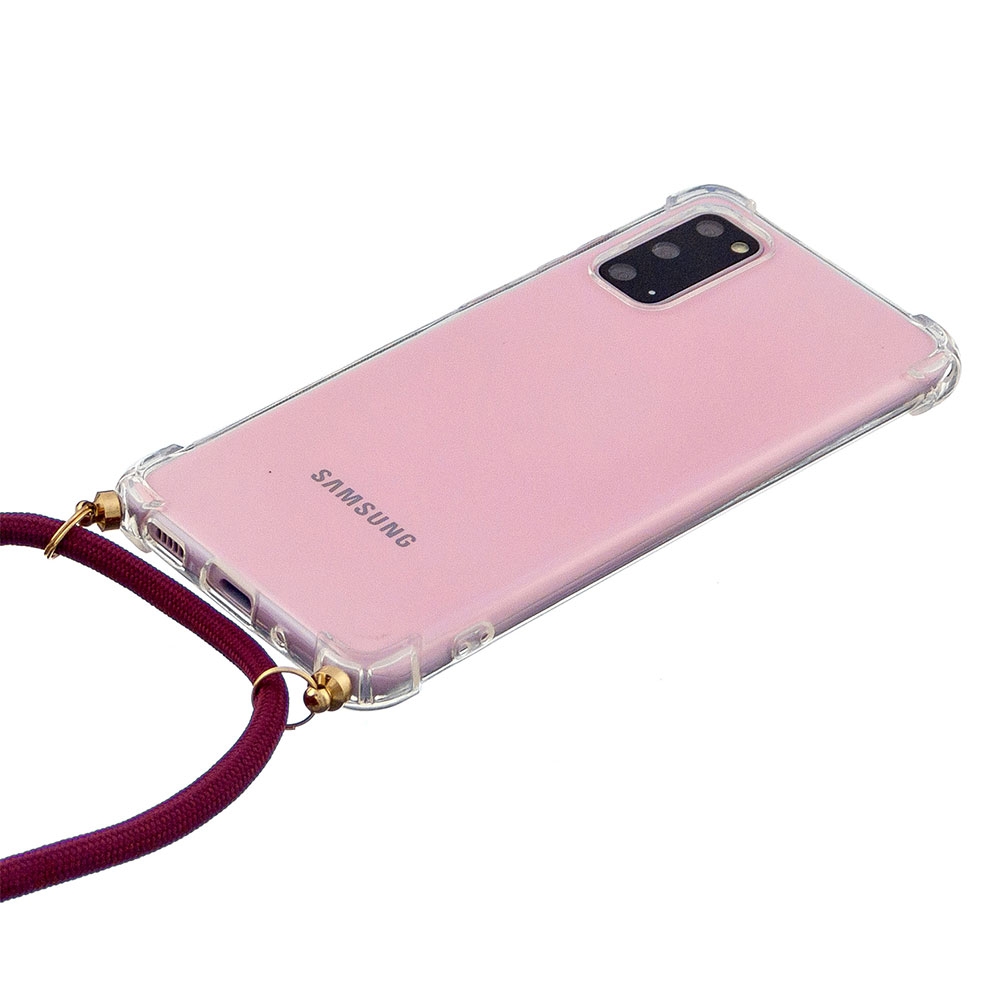 Samsung Galaxy S20 / S20 5G Necklace Gummi Hülle Air Cushion Fallschutz   Handykette (150cm) - Dunkelrot / Gold