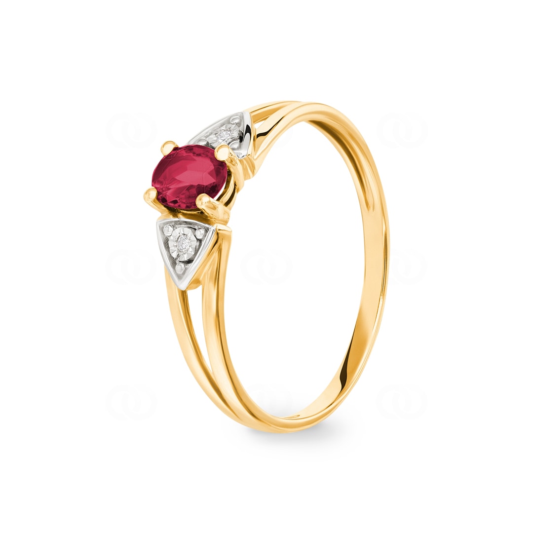 Damenring 750/18 K Gelbgold mit Rubin oval & Diamanten 0.01ct.