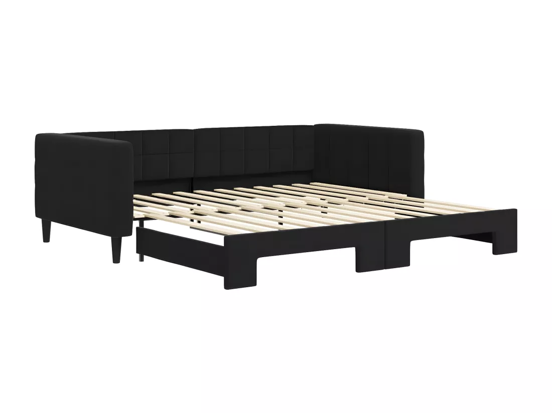 Lit de jour avec lit gigogne noir 100x200 cm velours