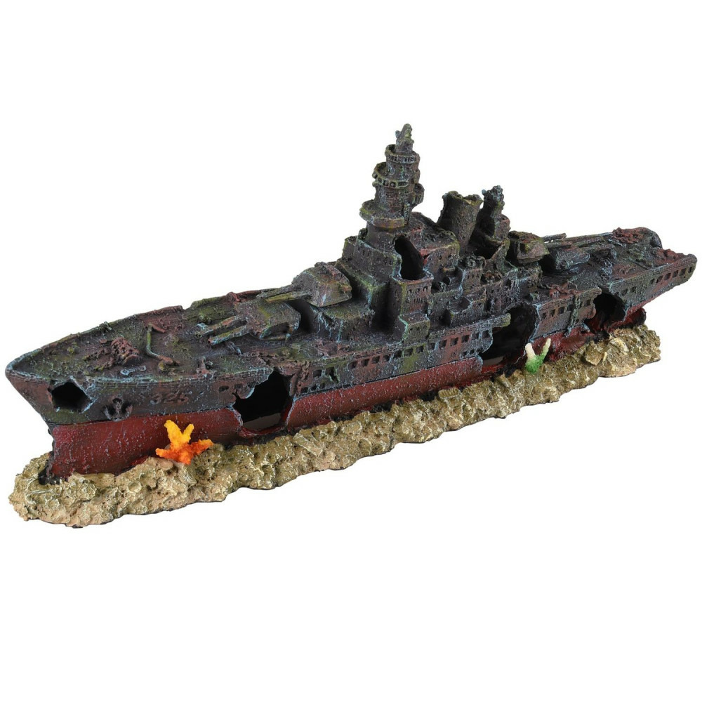Bateau épave 48.5 x 10 x h 19cm, décoration aquarium