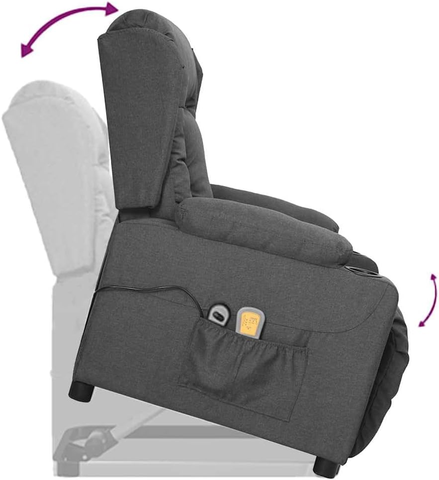 vidaXL Massagesessel, Elektrischer Sessel mit Aufstehhilfe, Relaxsessel mit Heizung Liegefunktion Vibrationsfunktion, Fernsehsessel Aufstehsessel Verstellbar, Dunkelgrau Stoff