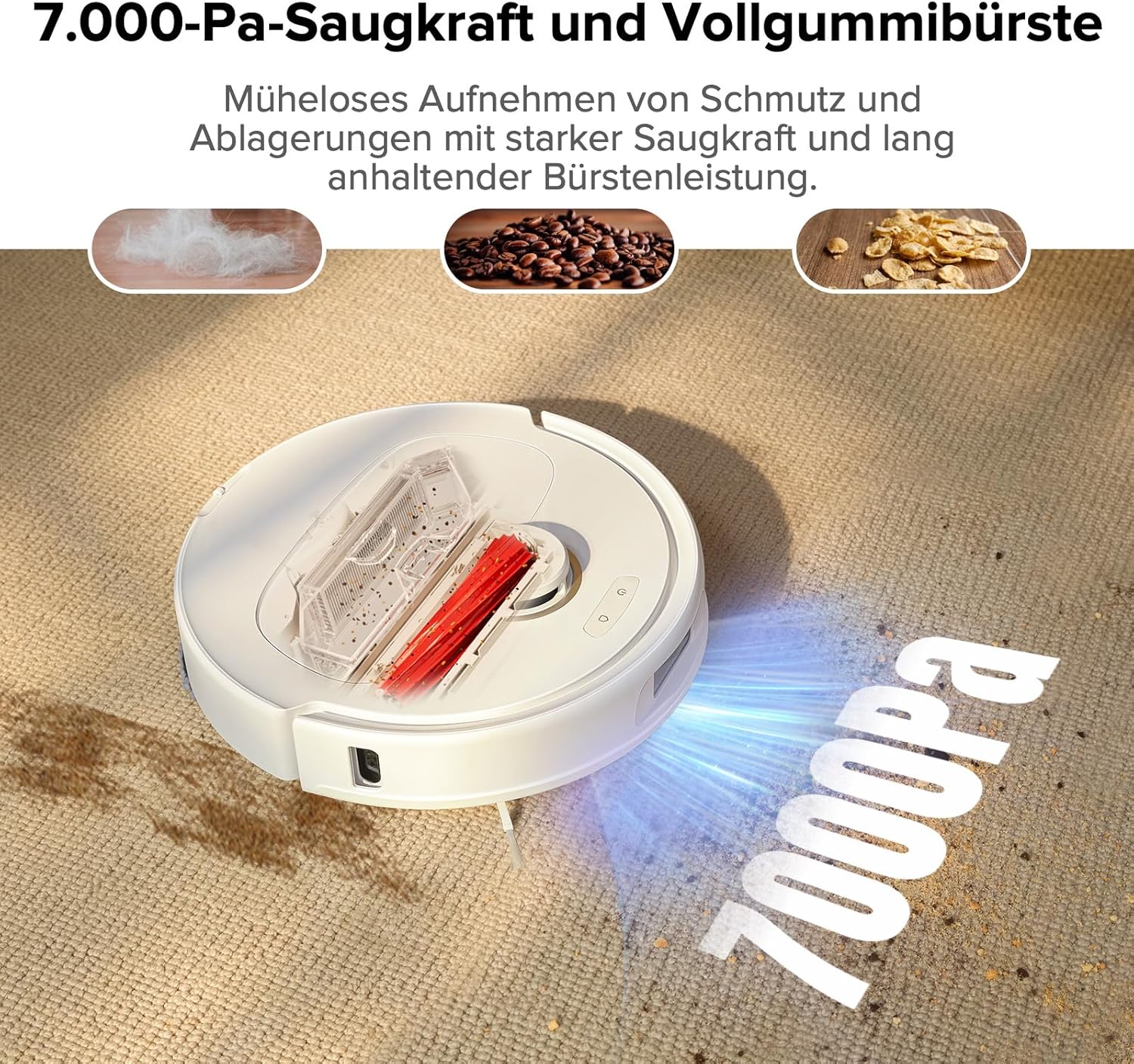 roborock Qrevo Pro Set Saugroboter mit Wischfunktion&Hebarem Wischmopp, 7000Pa, FlexiArm Design™ Kantenreinigung, 60 °C Heißwasser-Moppwäsche, zusätzlich 2 Wischmops, Roboterstaubsauger-Set(Weiß)