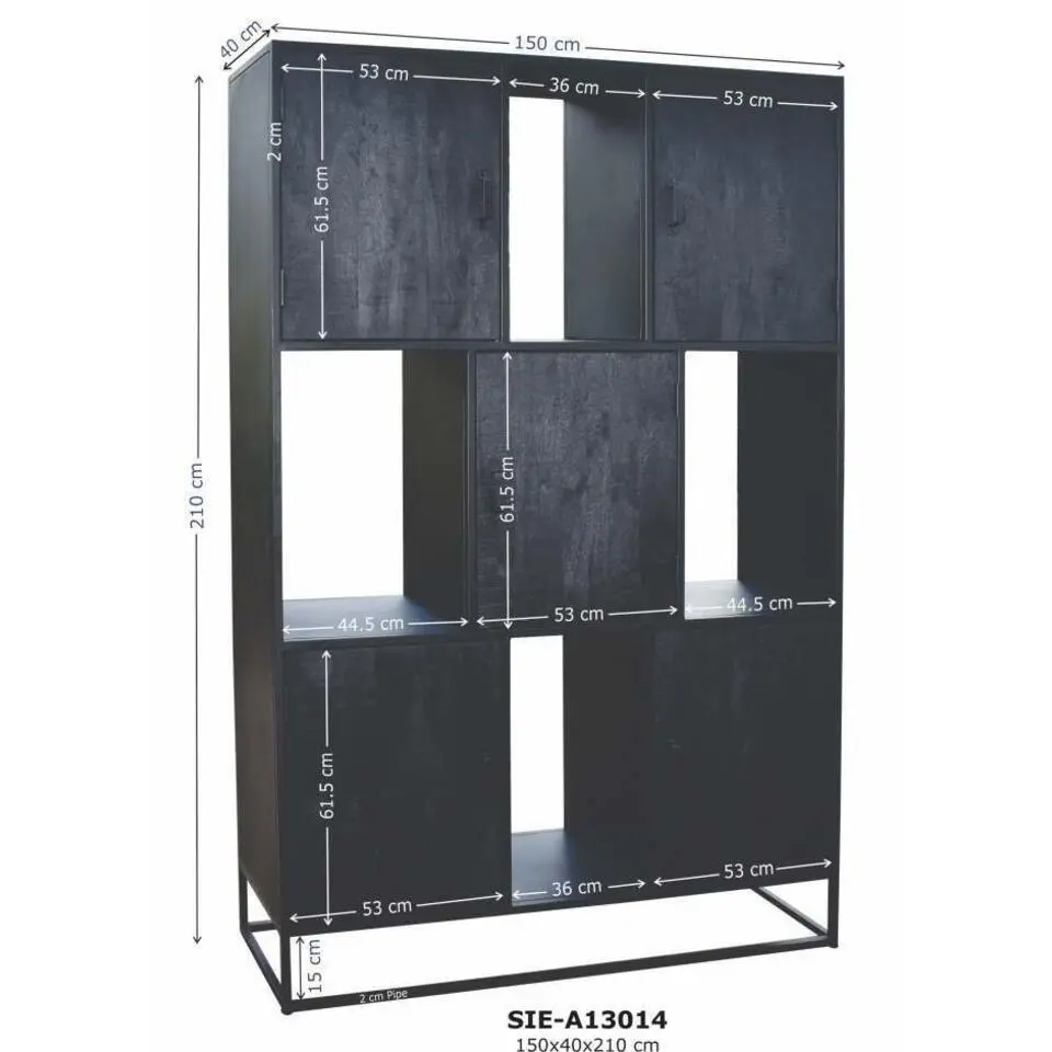 Wandkast 5-deurs - Zwart Mangohout - 150x40x210 - Jenny