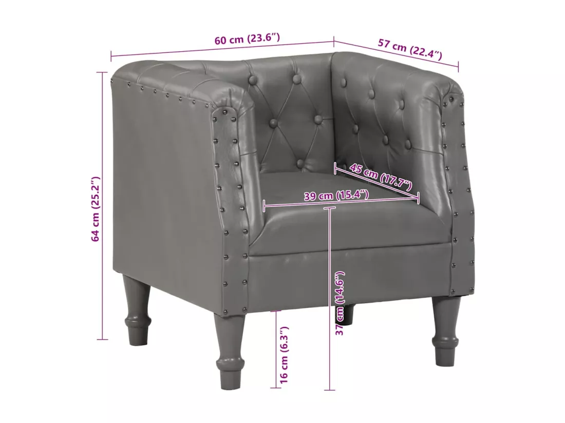 Chaise cabriolet gris cuir véritable