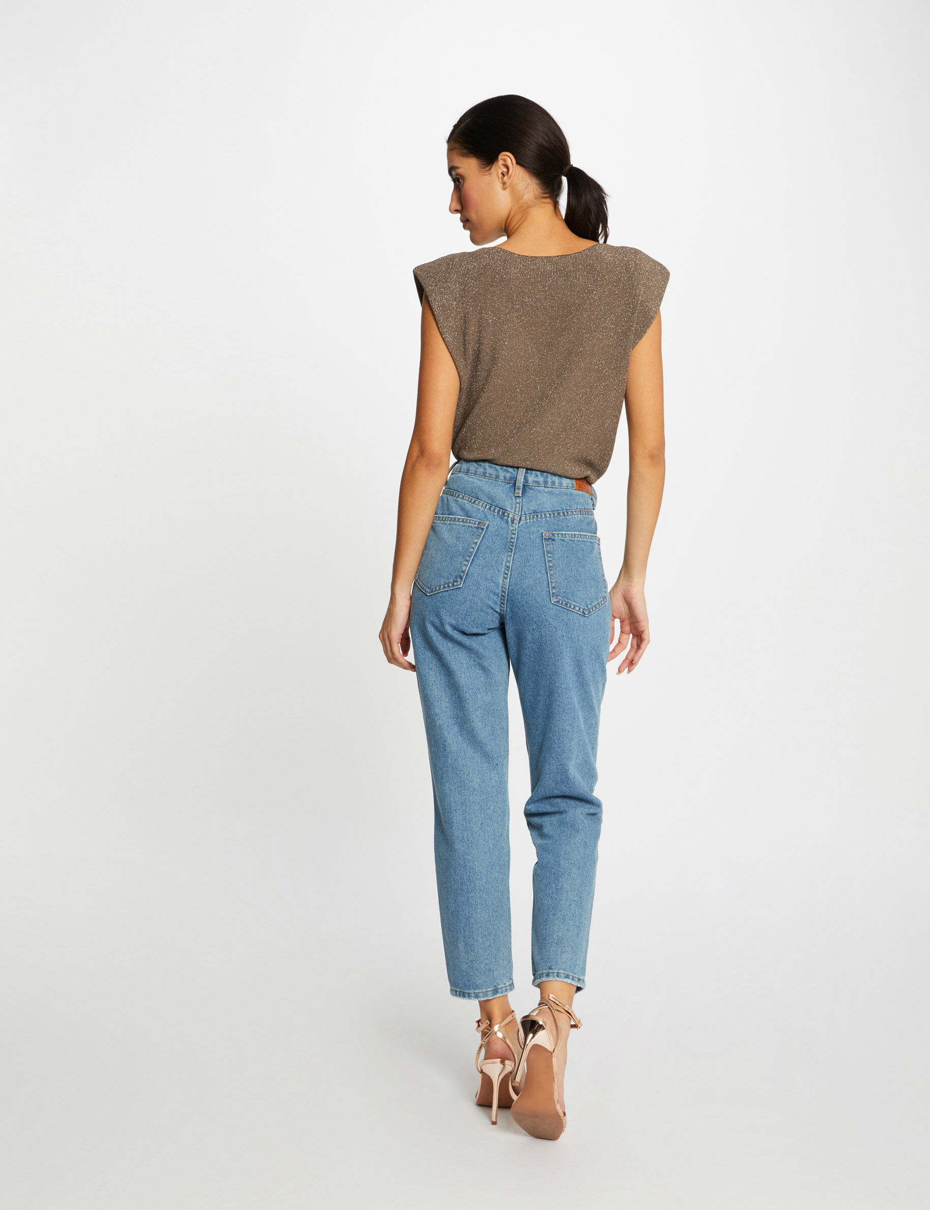 Pull manches courtes à épaulettes vert kaki femme - vert_kaki