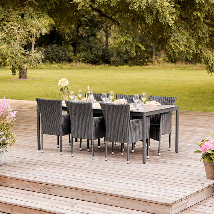 Havebord 205 x 104 cm i sort Grey Stone Look
