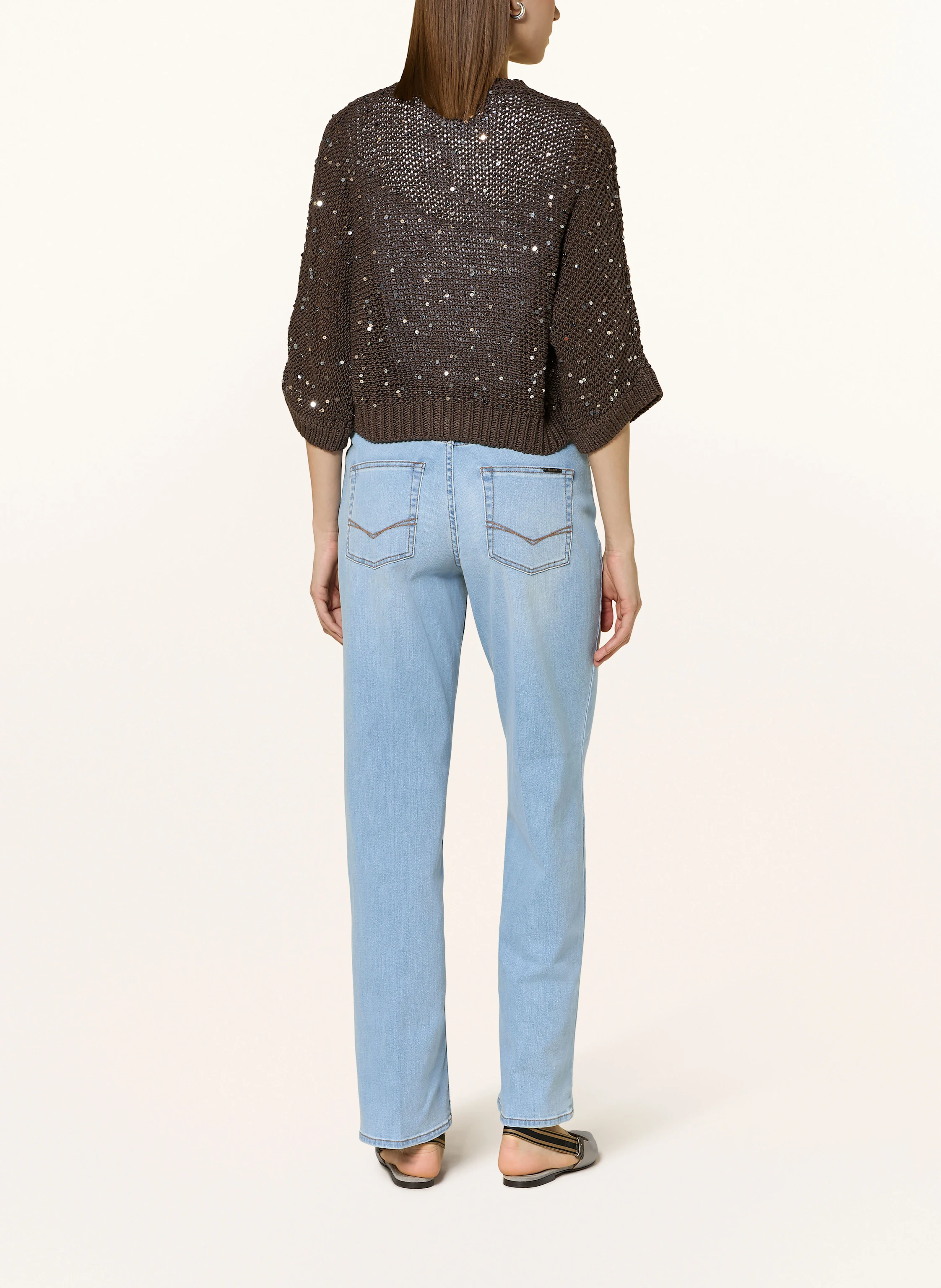 PESERICO Cropped-Strickjacke mit 3/4-Arm und Pailletten