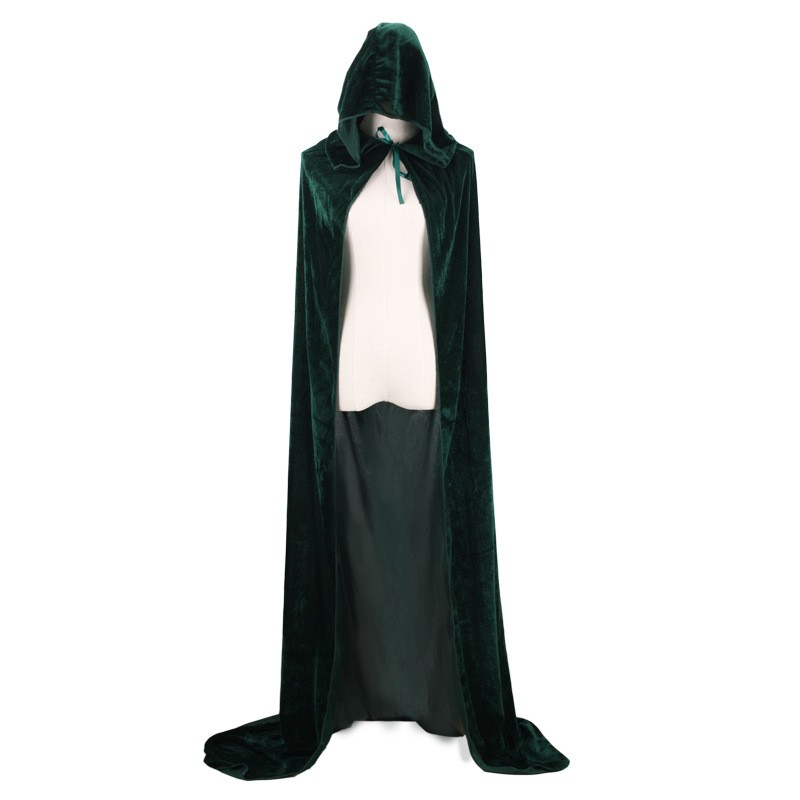 (165cm) Fasnachts Erwachsenen Kostüm Vampir Cape Umhang mit Kapuze Verkleidung für Motto Partys / Halloween - Dunkelgrün