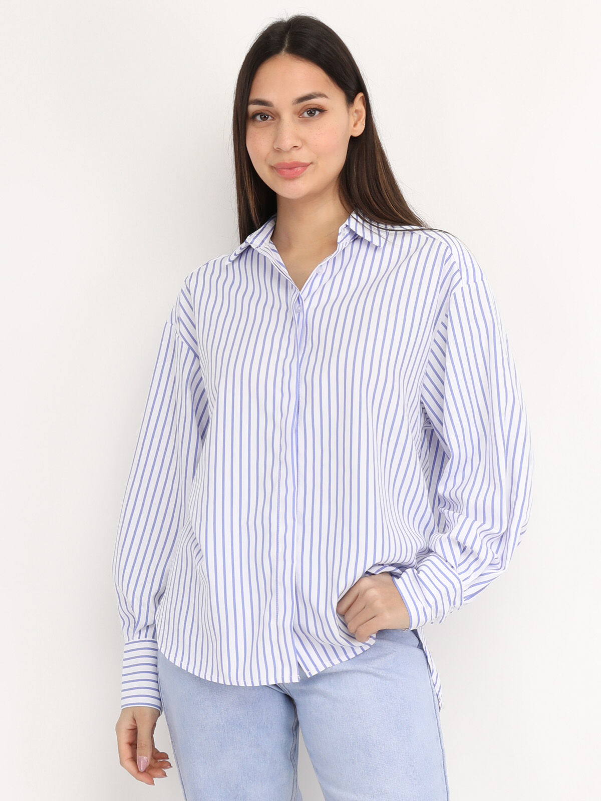 Chemise asymétrique à rayures- Blanc