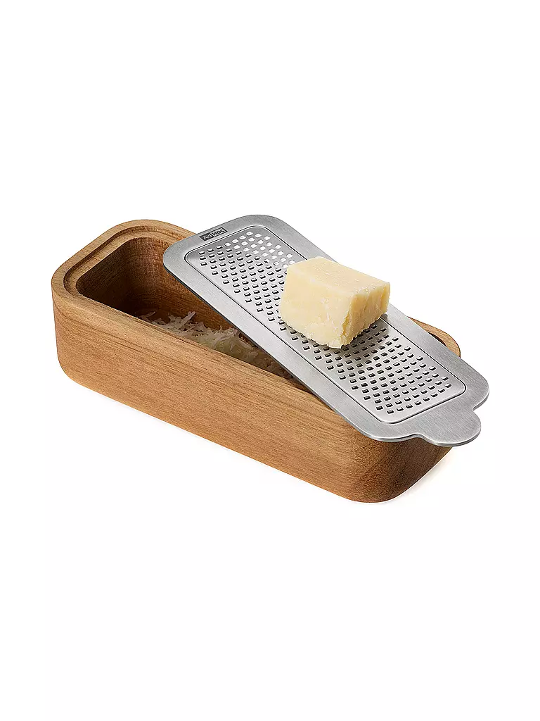 AD HOC Feinreibe mit Auffangbehälter 18cm Akazie Edelstahl braun
