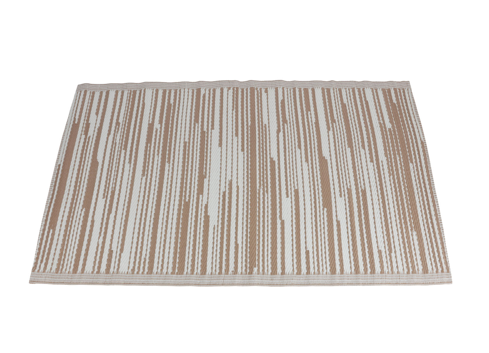 Outdoor-Teppich Streifen 180x120cm Hellbraun/Weiß