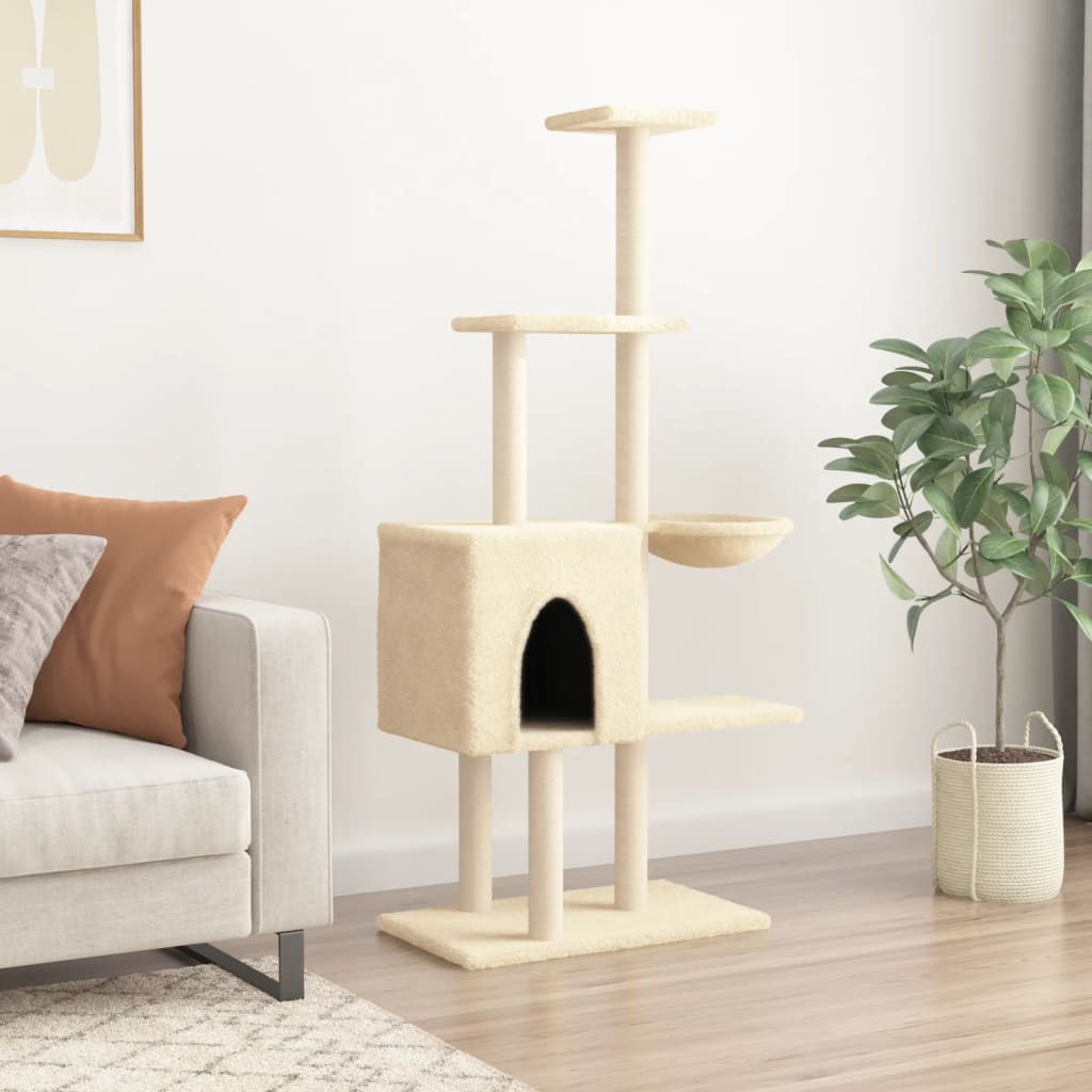 arranhador para gatos vidaXL com postes de sisal, creme, 145 cm