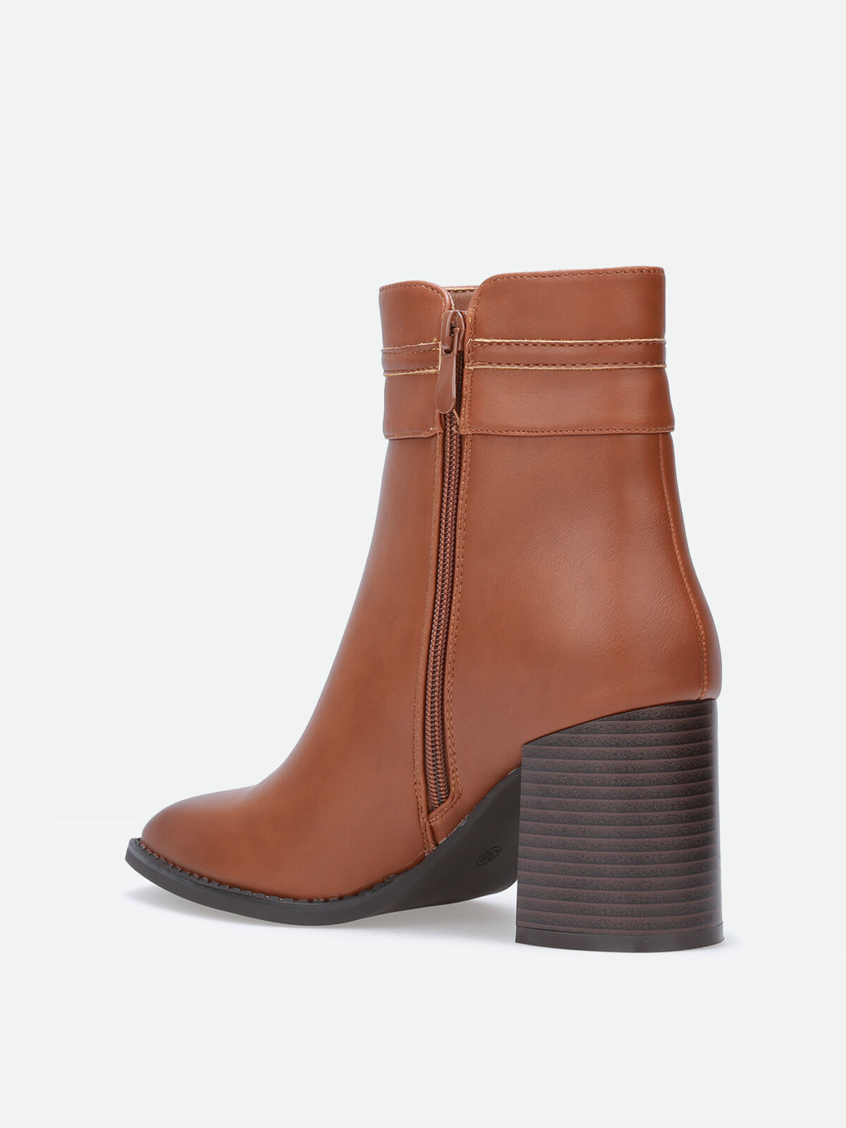 Bottines à talon carré et mors doré- Camel