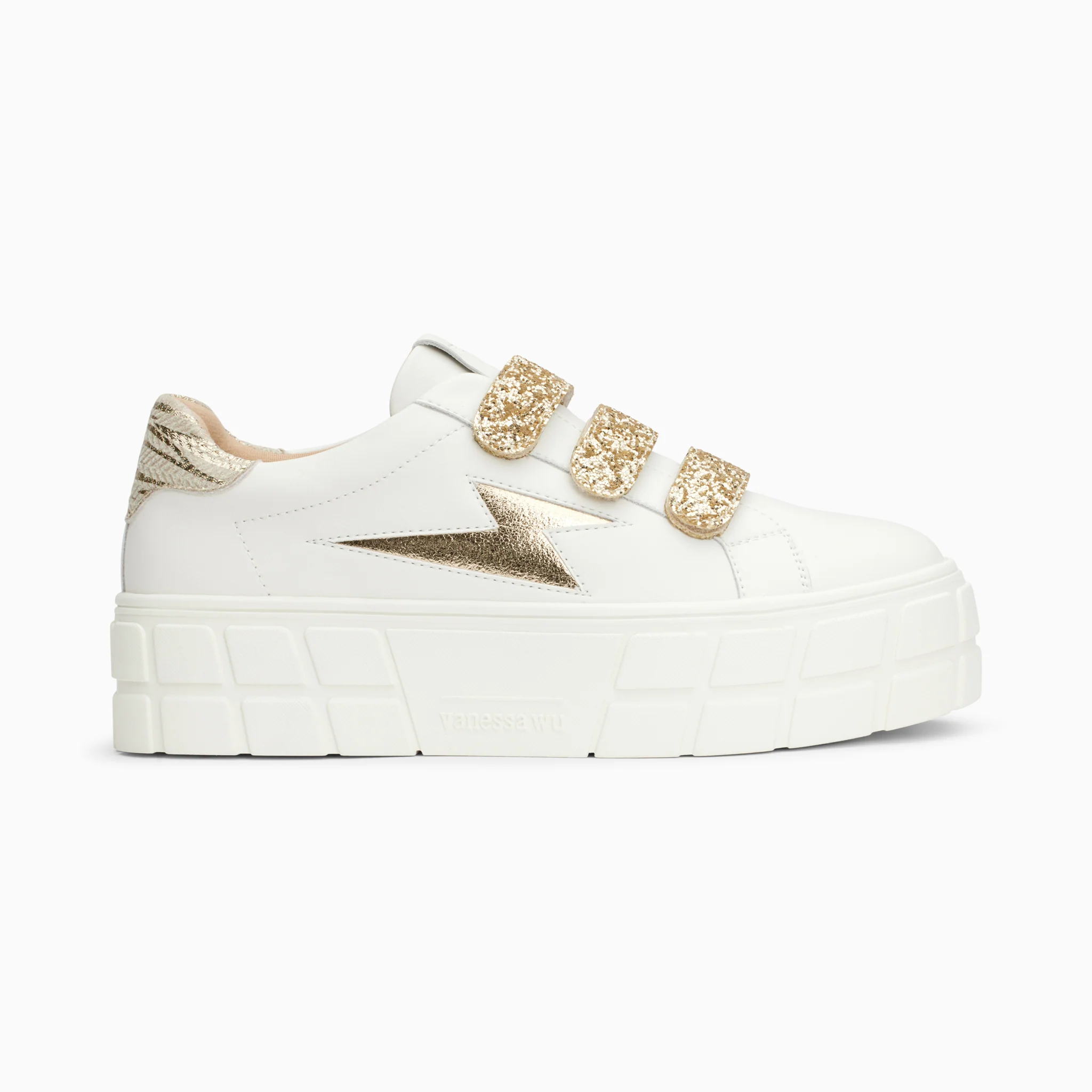 Sneakers-Baskets éclair Eve blanc et or à plateforme
