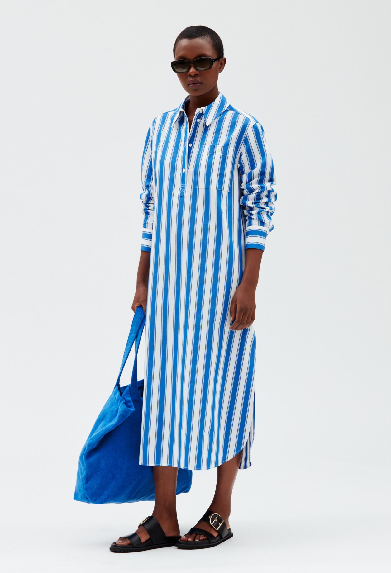 Robe chemise rayures bleue