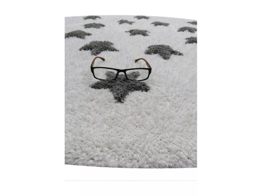 Tapis enfant Ø140cm rond fait main en coton blanc ETOILE