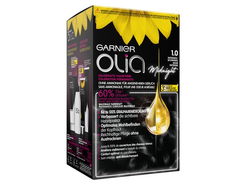 Garnier Haarcoloration Olia 1.0 Intensiv-Schwarz Haarfarbe sorgt für intensive Farbkraft und geschmeidiges, glänzendes Haar