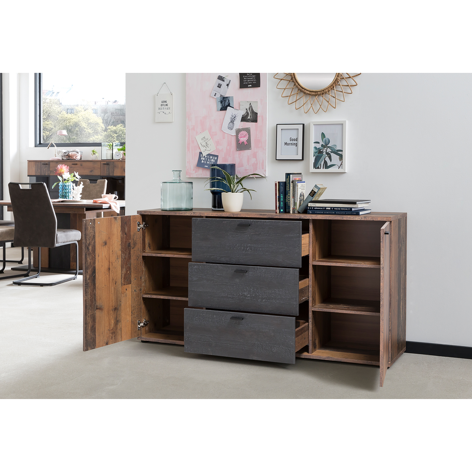 Sideboard - Oldwood-Burned Wood - 165 cm breit