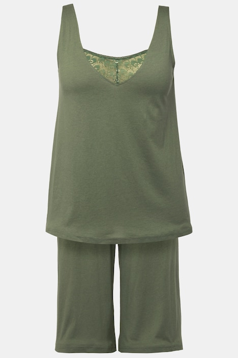 Kurzpyjama, Spitze, V-Ausschnitt, ärmellos, Shorts